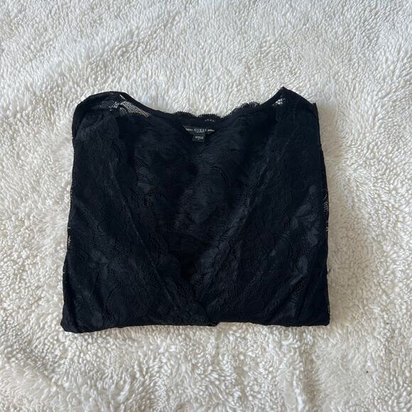 NWT Guess Womens Lace V Neck Long Sleeve in Black Size Large - Picture 1 of 8